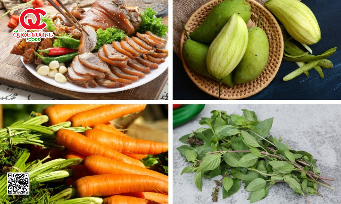 Chân giò xông khói cuộn xoài xanh