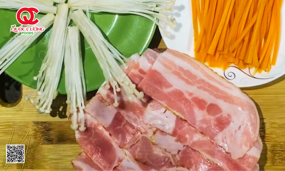 Cách Làm Thịt Ba Rọi Xông Khói Cuộn Nấm Kim Châm Siêu Cuốn Miệng