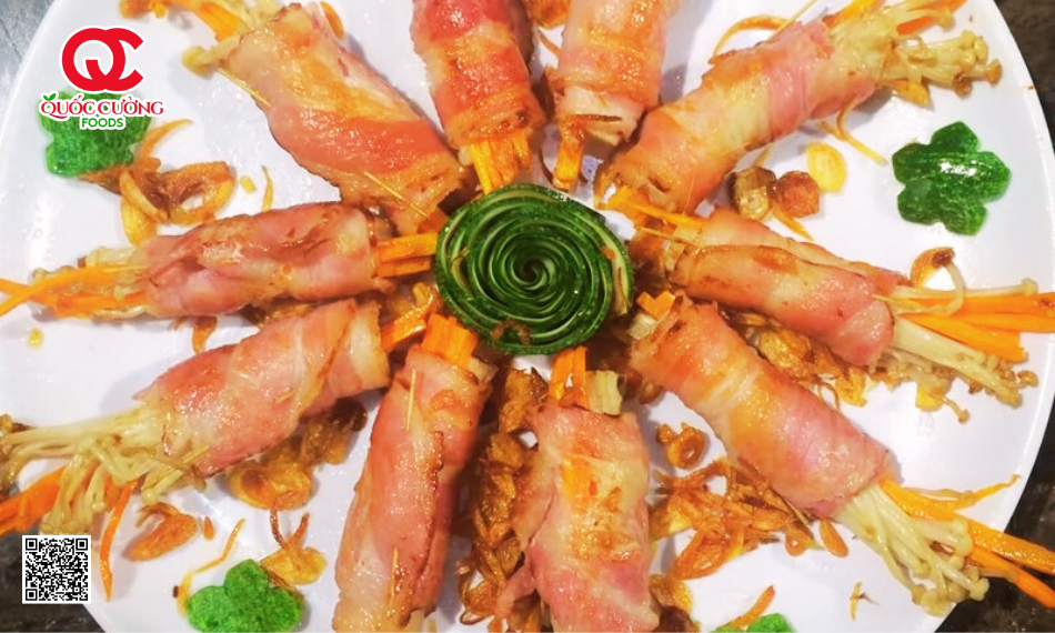 Cách Làm Thịt Ba Rọi Xông Khói Cuộn Nấm Kim Châm Siêu Cuốn Miệng