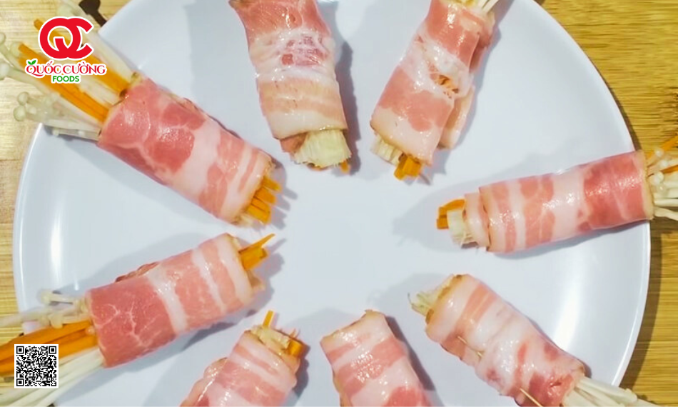 Cách Làm Thịt Ba Rọi Xông Khói Cuộn Nấm Kim Châm Siêu Cuốn Miệng